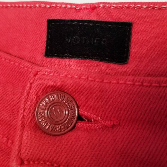 MOTHER The Insider High-Rise Crop Step Fray Jeans Hot Rod Red Size 30 $208 - Picture 12 of 16